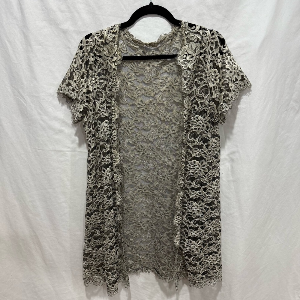 Shadowline Sheer Lace Floral Short Sleeve Kimono Cardigan Medium Boho Romantic
